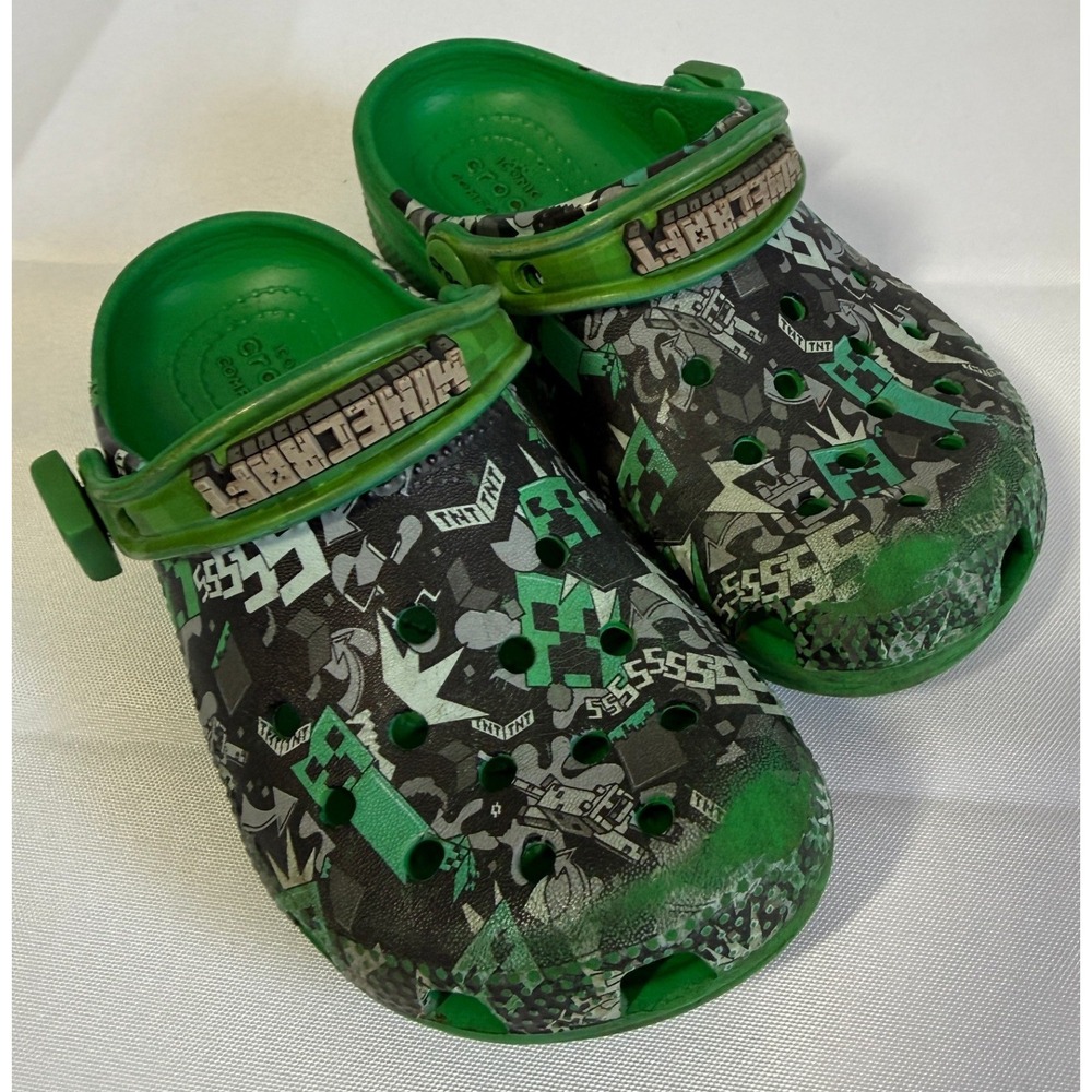 Crocs Boys Clogs C 11 Green Minecraft Creeper TNT Graphic Slip On Shoes Gamer